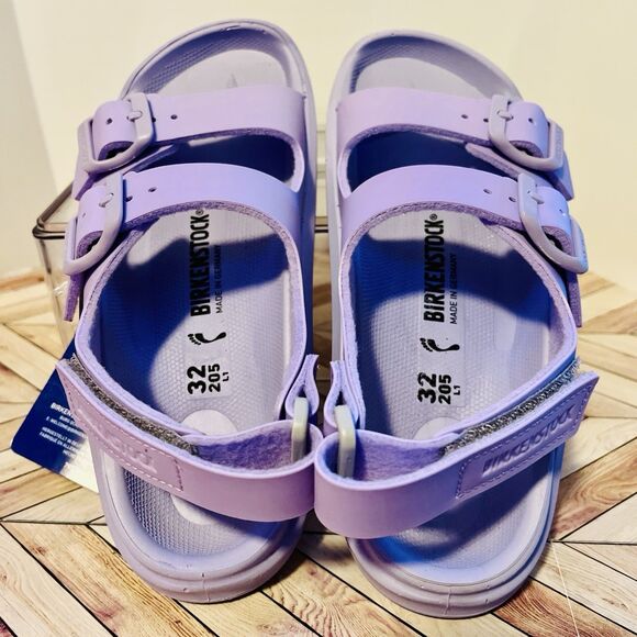 Birkenstock Mogami Kids 1 Icy Purple Fog Birko-Flor Sandals Back Strap Buckles - Picture 4 of 7